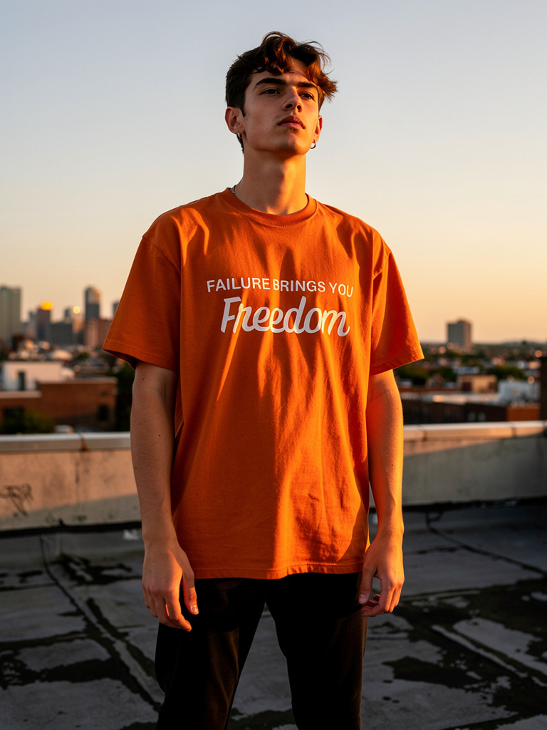 Mint, Orange "Failure brings you Freedom" Oversized Drop-Shoulder T-Shirt – Plain Soft Unisex Tee
