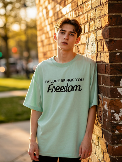 Mint, Orange "Failure brings you Freedom" Oversized Drop-Shoulder T-Shirt – Plain Soft Unisex Tee