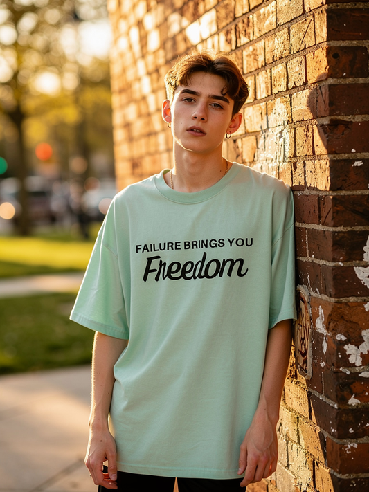 Mint, Orange "Failure brings you Freedom" Oversized Drop-Shoulder T-Shirt – Plain Soft Unisex Tee