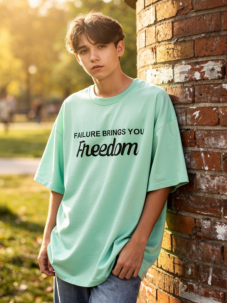Mint, Orange "Failure brings you Freedom" Oversized Drop-Shoulder T-Shirt – Plain Soft Unisex Tee