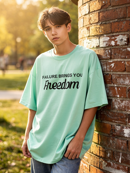 Mint, Orange "Failure brings you Freedom" Oversized Drop-Shoulder T-Shirt – Plain Soft Unisex Tee
