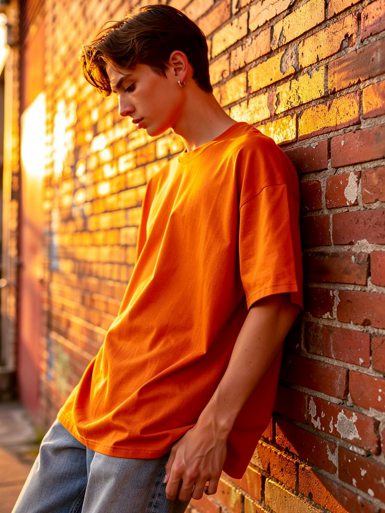 Orange Oversized Drop-Shoulder T-Shirt – Plain Soft Unisex Tee