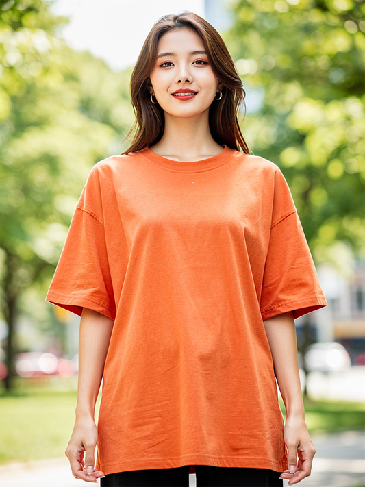 Orange Oversized Drop-Shoulder T-Shirt – Plain Soft Unisex Tee