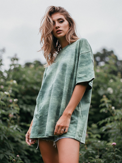 Dark Green Acid Washed Oversized Unisex T-Shirt