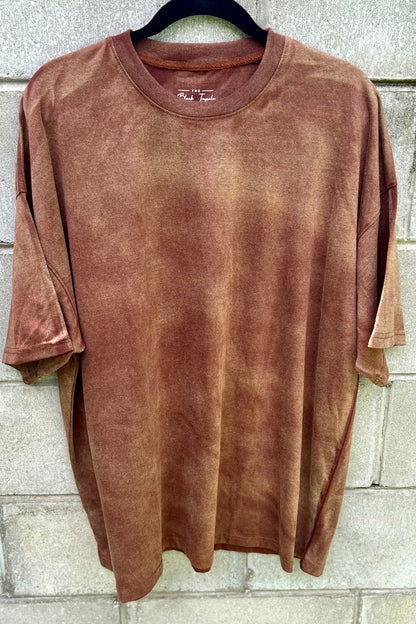 Dark Brown Acid Washed Unisex Oversized Loose Fitting T-Shirt